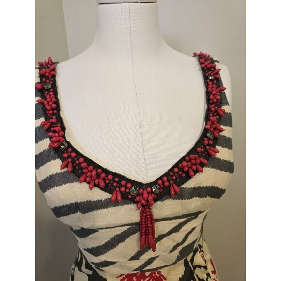 Nanette Lepore Linen & Silk Shift Dress Beaded Floral Brunch Sleeveless Party 0 - Picture 3 of 13